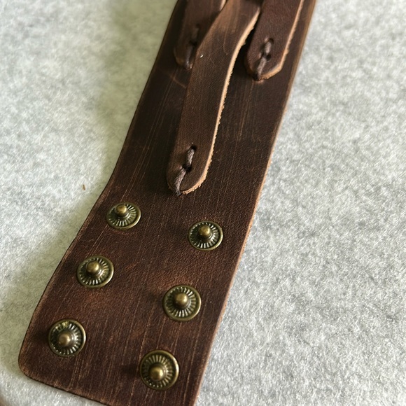 Boho Brown wide leather adjustable 2 snap closure bracket unisex - Picture 5 of 9